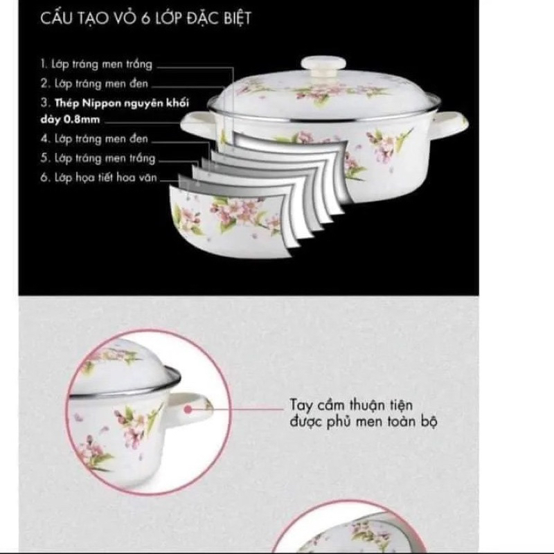 BỘ NỒI 3 CÁI TRÁNG MEN IN HOA