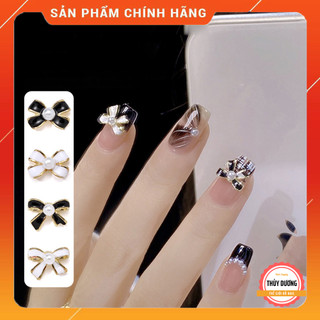 Charm nơ kim loại đính ngọc trai trang trí móng, chuyên dùng làm nail (combo 10 viên)
