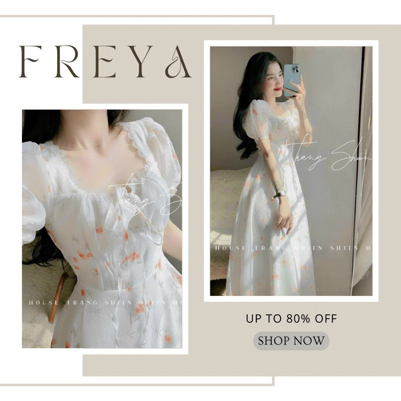 🛍Đầm váy nữ 🛍Đầm trắng voan hoa nhí cổ vuông cột nơ,Váy trắng nhún ngực tay ngắn tay phồng dáng midi xinh xắn