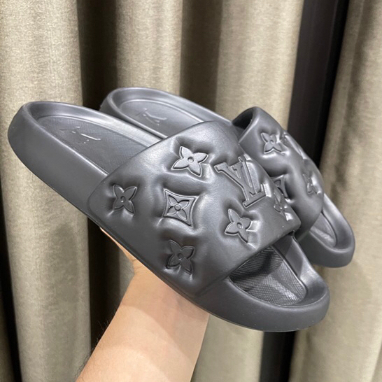 Dép bánh mì quai ngang nam và nữ unisex vân LV dập nổi sang chảnh