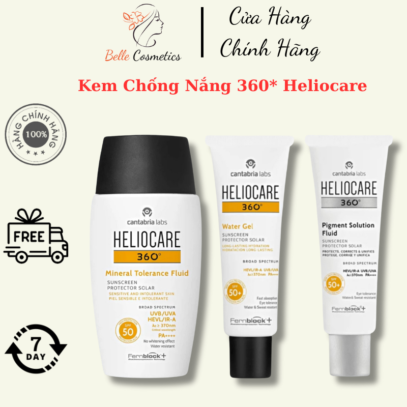 Kem Chống Nắng Heliocare 360 Water Gel Spf 50+,Mineral Tolerence Fluid, Pigment Solution Fluid (50ml) / Belle Cosmetics