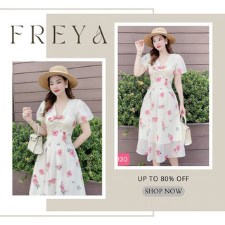 🛍Đầm váy nữ 🛍Đầm lụa hoa cổ tim nhún ngực,Váy trắng tay ngắn dáng midi tiểu thư,vải lụa voan hoa xinh xắn,sang trọng