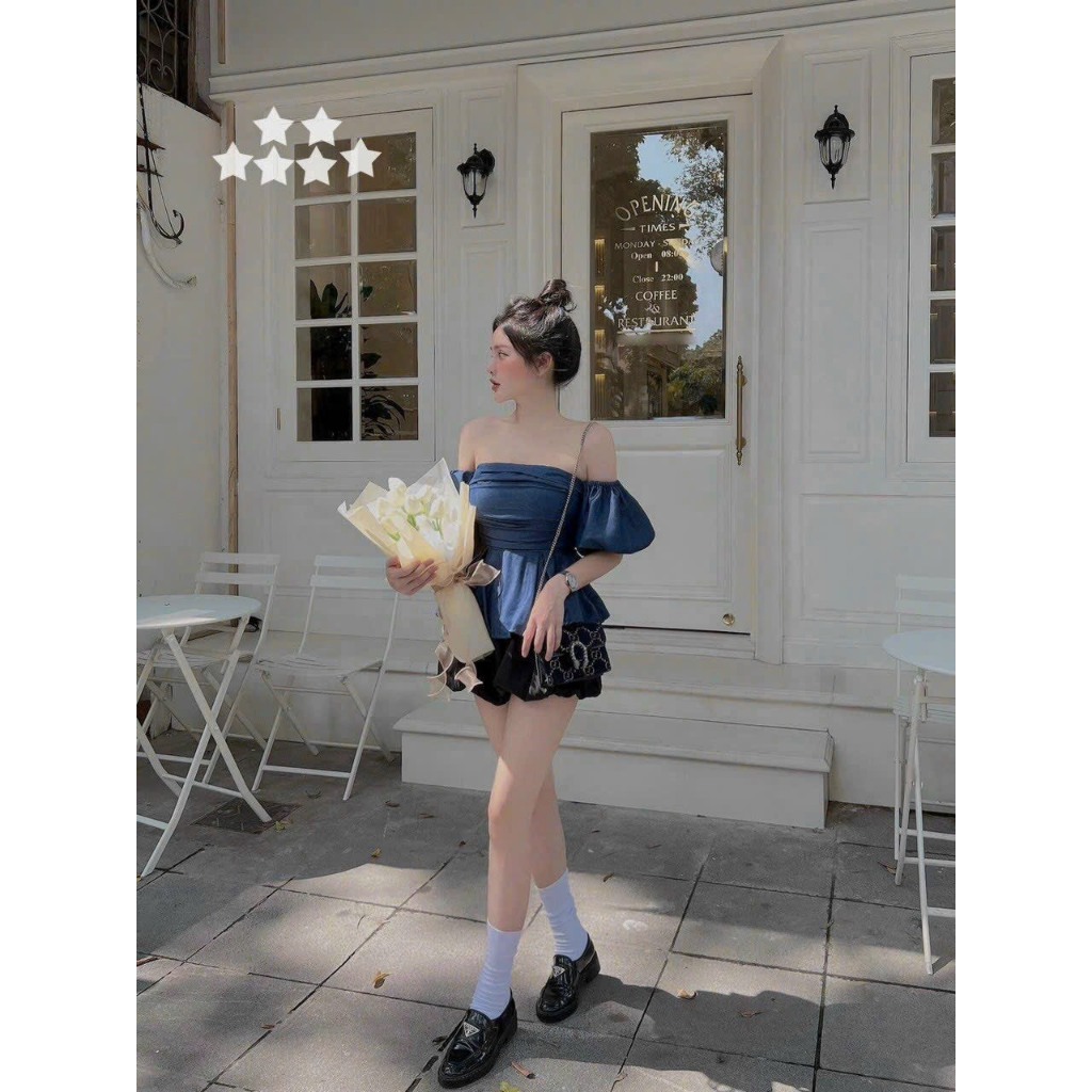 Set thời trang nữ đi chơi,set áo trễ vai tay bồng xòe tiểu thư sang chảnh mix quần bí trẻ trung phong cách hàn quốc sexy