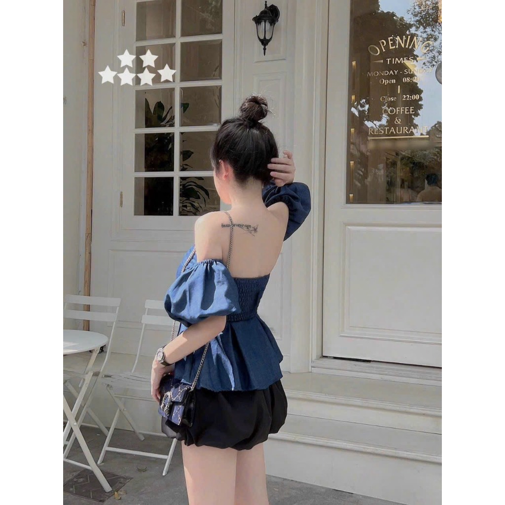 Set thời trang nữ đi chơi,set áo trễ vai tay bồng xòe tiểu thư sang chảnh mix quần bí trẻ trung phong cách hàn quốc sexy