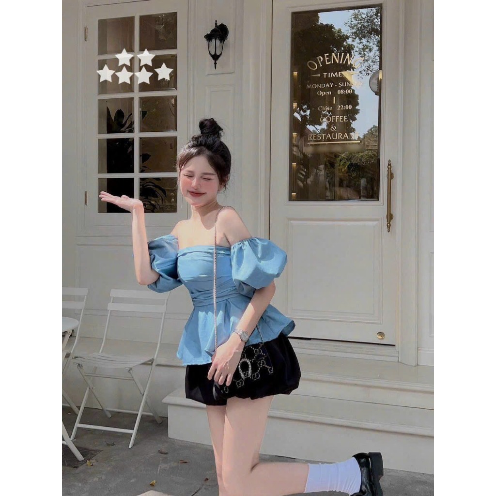 Set thời trang nữ đi chơi,set áo trễ vai tay bồng xòe tiểu thư sang chảnh mix quần bí trẻ trung phong cách hàn quốc sexy