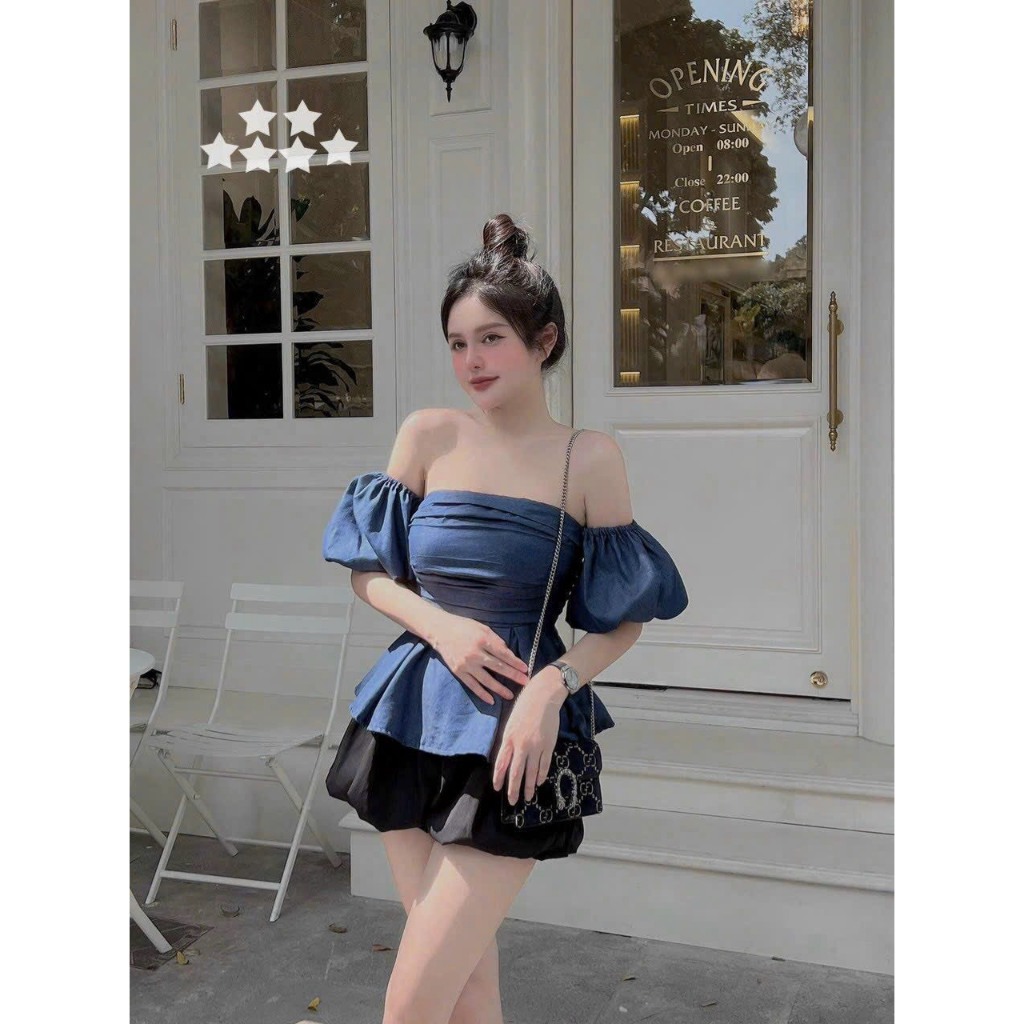 Set thời trang nữ đi chơi,set áo trễ vai tay bồng xòe tiểu thư sang chảnh mix quần bí trẻ trung phong cách hàn quốc sexy