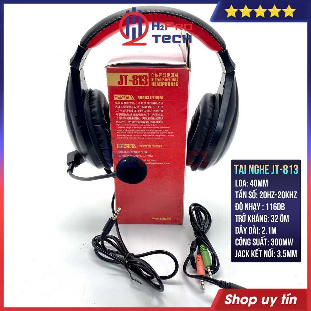 Tai Nghe Chụp Gaming JT-813 Chống Ồn, Bass Hay , Tai Nghe Chụp Tai Có Dây Dài 2.1M - H2Pro Tech