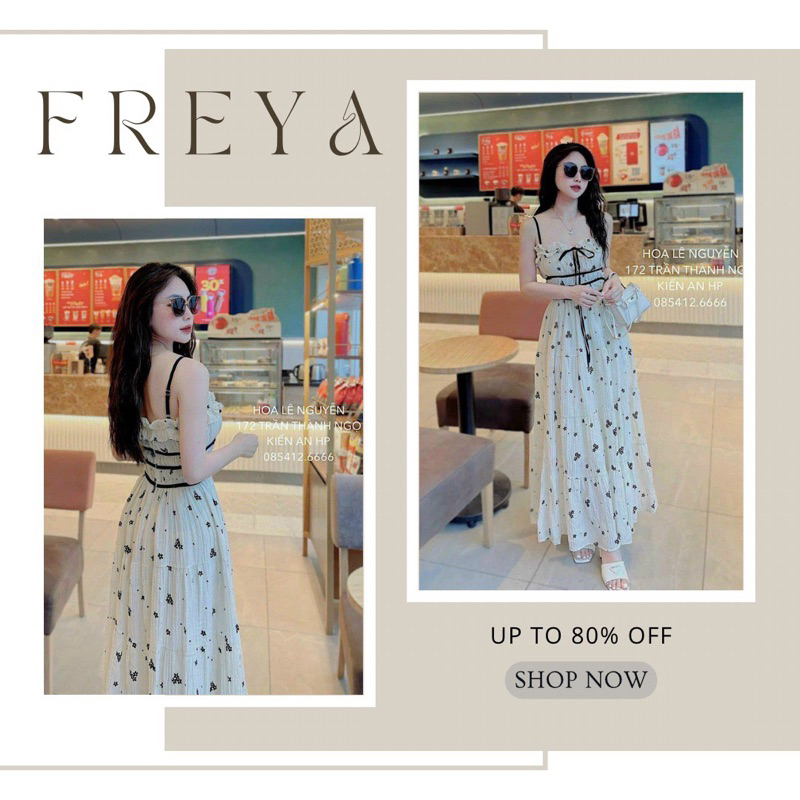 🛍Đầm váy nữ 🛍Đầm hai dây nhún ngực cột nơ,Váy dáng dài maxi màu nude hoa bi xinh xắn,đi chơi đi tiệc dịu dáng nữ tính