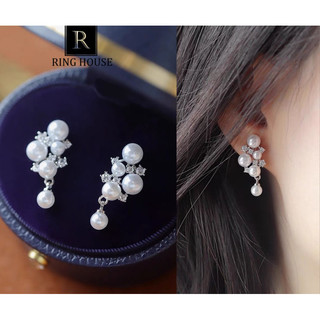 (Chuôi bạc 925) E261 Khuyên tai hoa tai nữ chùm hạt trai thả sang đẹp dự tiệc cô dâu