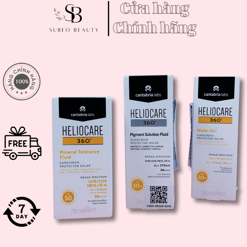 Kem Chống Nắng Heliocare 360 Water Gel Spf 50+ ,Pigment Solution Fluid ,Mineral Tolerence Fluid (50ml) / Subeo Beauty