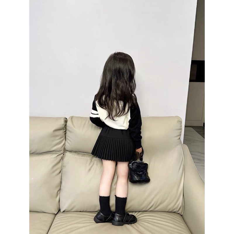Váy bé gái, váy thu đông áo da cá chữ C phối chân váy dập ly cho bé 10-32kg