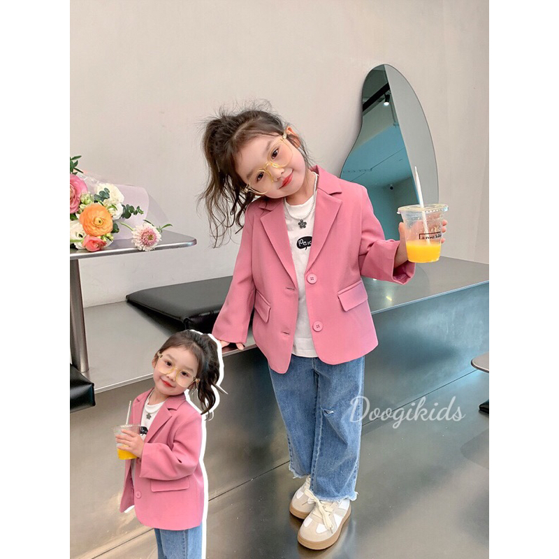 Áo vest blazer hồng cho bé gái siêu cưng