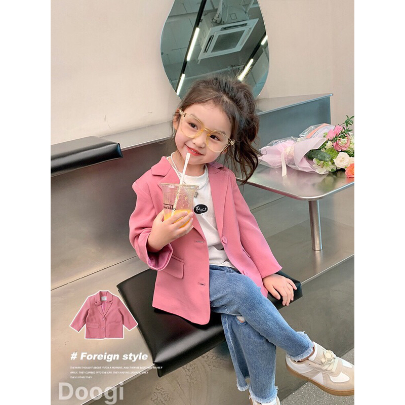Áo vest blazer hồng cho bé gái siêu cưng
