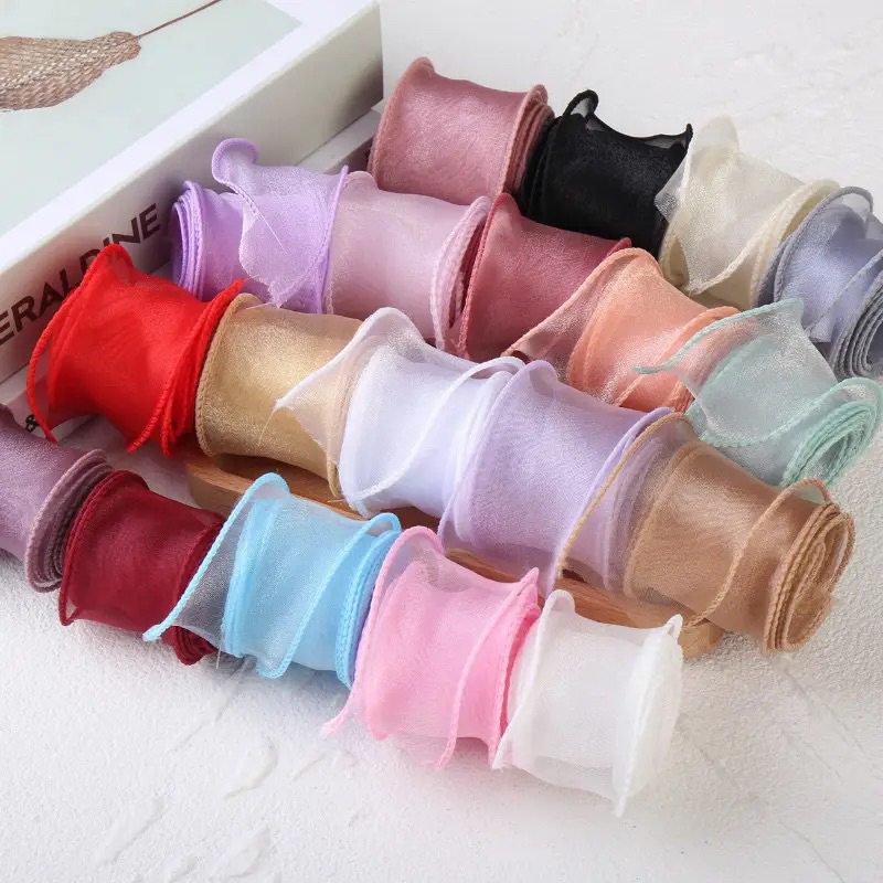 Dây ruy băng voan viền sóng trang trí hộp bánh sinh nhật 4cm x 9m