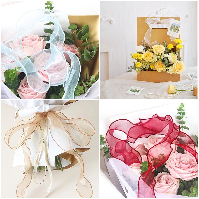 Dây ruy băng voan viền sóng trang trí hộp bánh sinh nhật 4cm x 9m