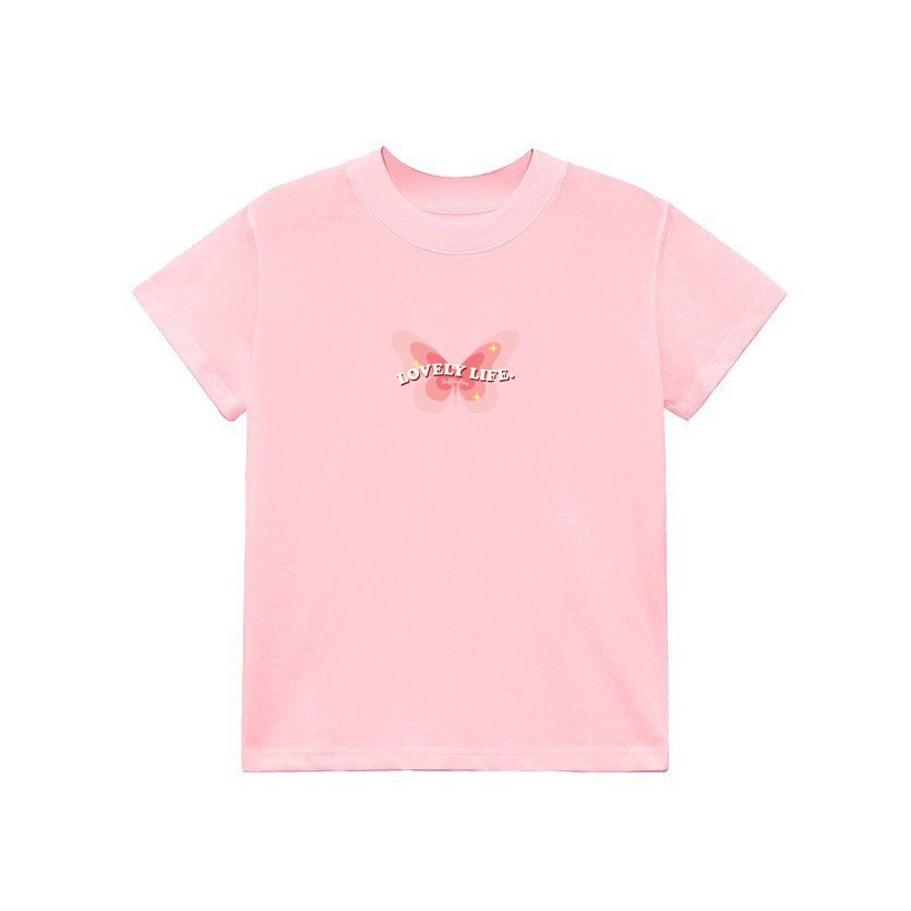 Áo Thun Form Fit Mẫu Bướm Lovely Life. Áo Baby Tee Chất Cotton Co Giãn, Mền Mịn