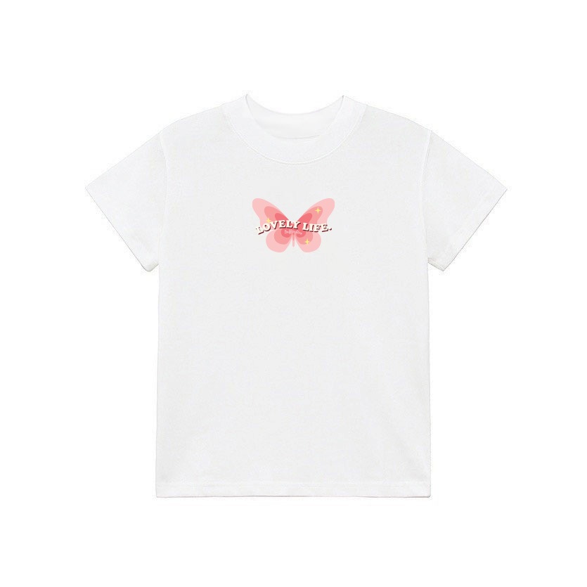 Áo Thun Form Fit Mẫu Bướm Lovely Life. Áo Baby Tee Chất Cotton Co Giãn, Mền Mịn