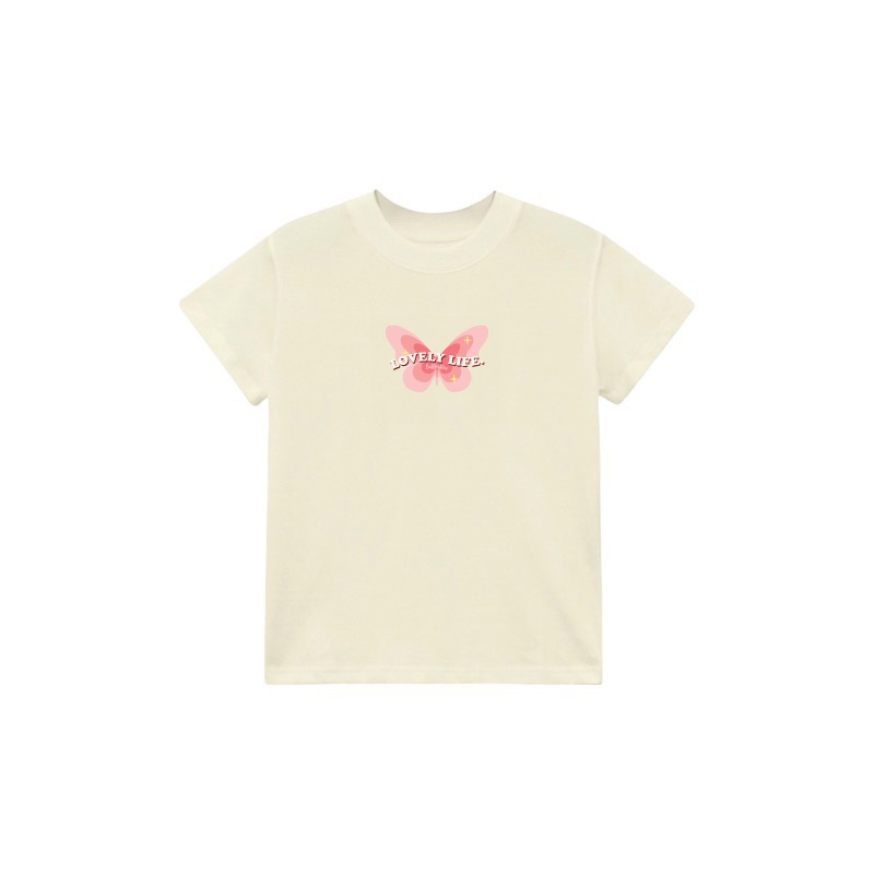 Áo Thun Form Fit Mẫu Bướm Lovely Life. Áo Baby Tee Chất Cotton Co Giãn, Mền Mịn
