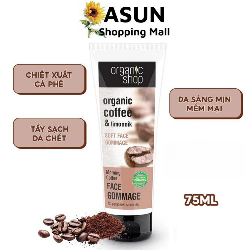 Tẩy Tế Bào Chết Da Mặt Organic Shop Chiết Xuất Cà Phê Cho Da Sáng Mịn 75ml