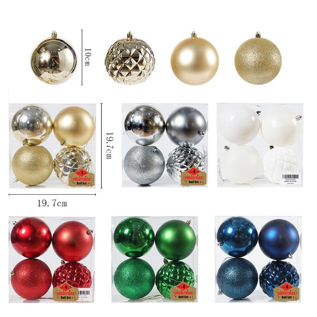 Set 4 Quả Châu 10cm E4 Trang Trí Cây Thông Giáng Sinh Merry Christmas Phụ Kiện Treo Trang Trí Noel