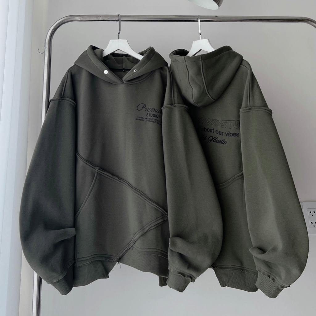 Áo Hoodie Túi Ráp PRENIUM Nút Bấm Tà Lệch Form Rộng Unisex Nam Nữ - N.E.K.K