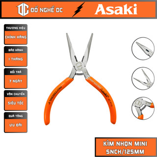 Kìm nhọn mini, kềm mỏ nhọn, kìm nhọn răng 5"/125mm asaki ak-8293 japan std thép cứng không gỉ, nhỏ gọn, tiện dụng