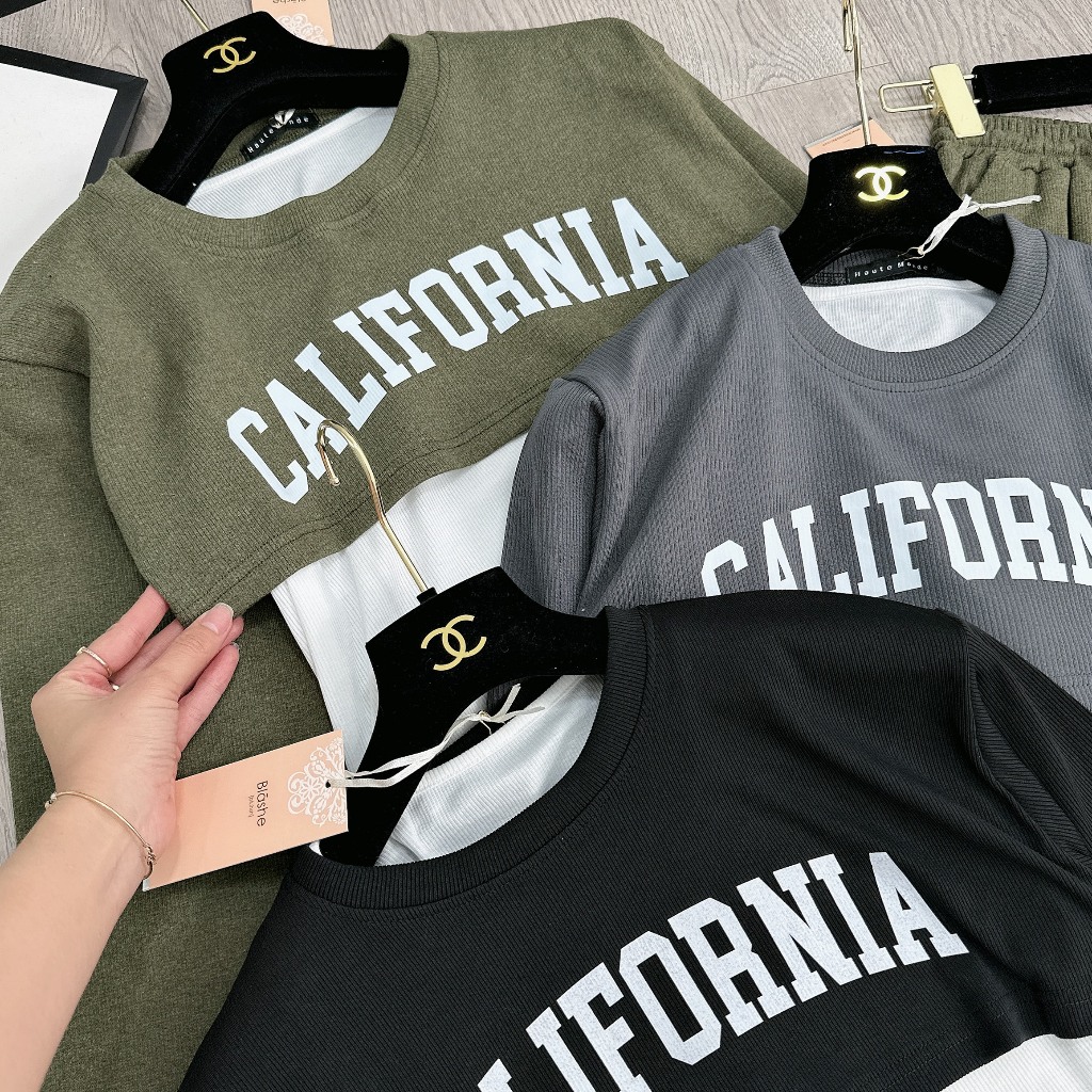 Set Bộ Đồ Nữ 3 Món CALIFORNIA  Áo Dài Tay Croptop Kèm Áo Ba Lỗ Trắng Mix Chân Váy Dáng Dài Túi Hộp Freesize