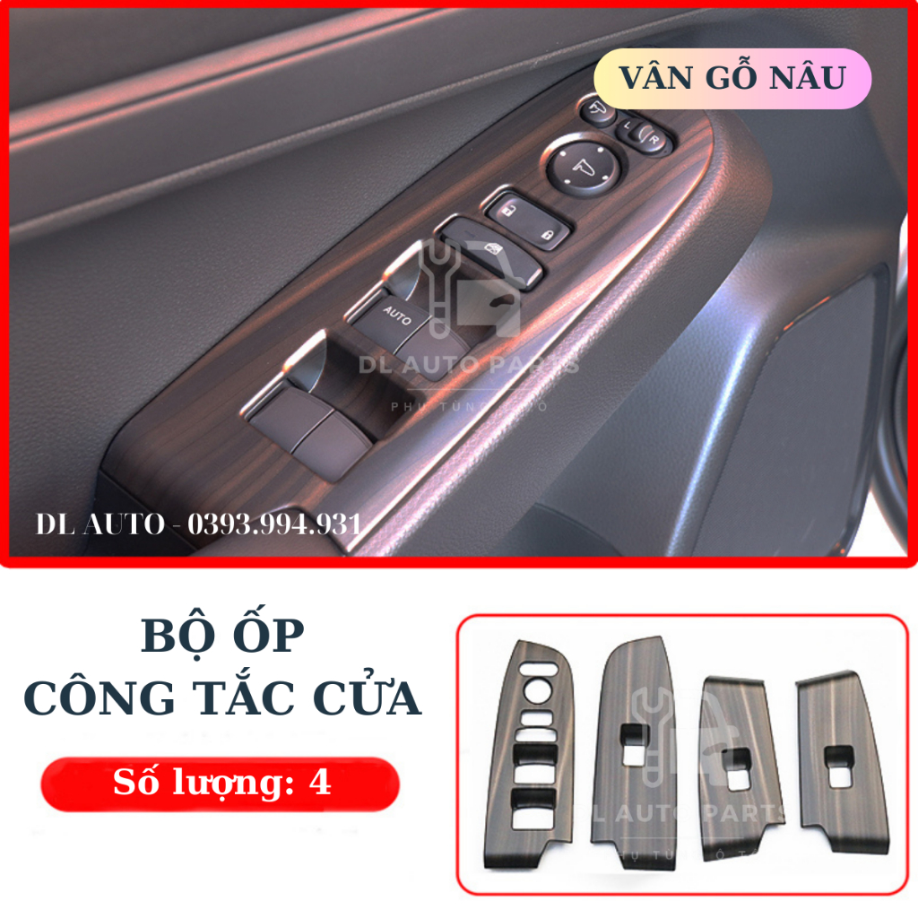 Bộ ốp trang trí nội thất xe Honda HRV 2022-2023 vân gỗ nâu và vân đá đen