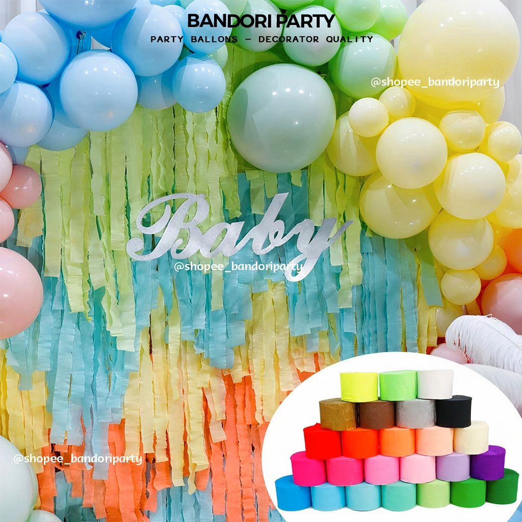 Tua Rua Trang Trí Bóng Ruy Băng Giấy Crepe Trang Trí Background Rèm Sinh Nhật Dài 25M Bandori