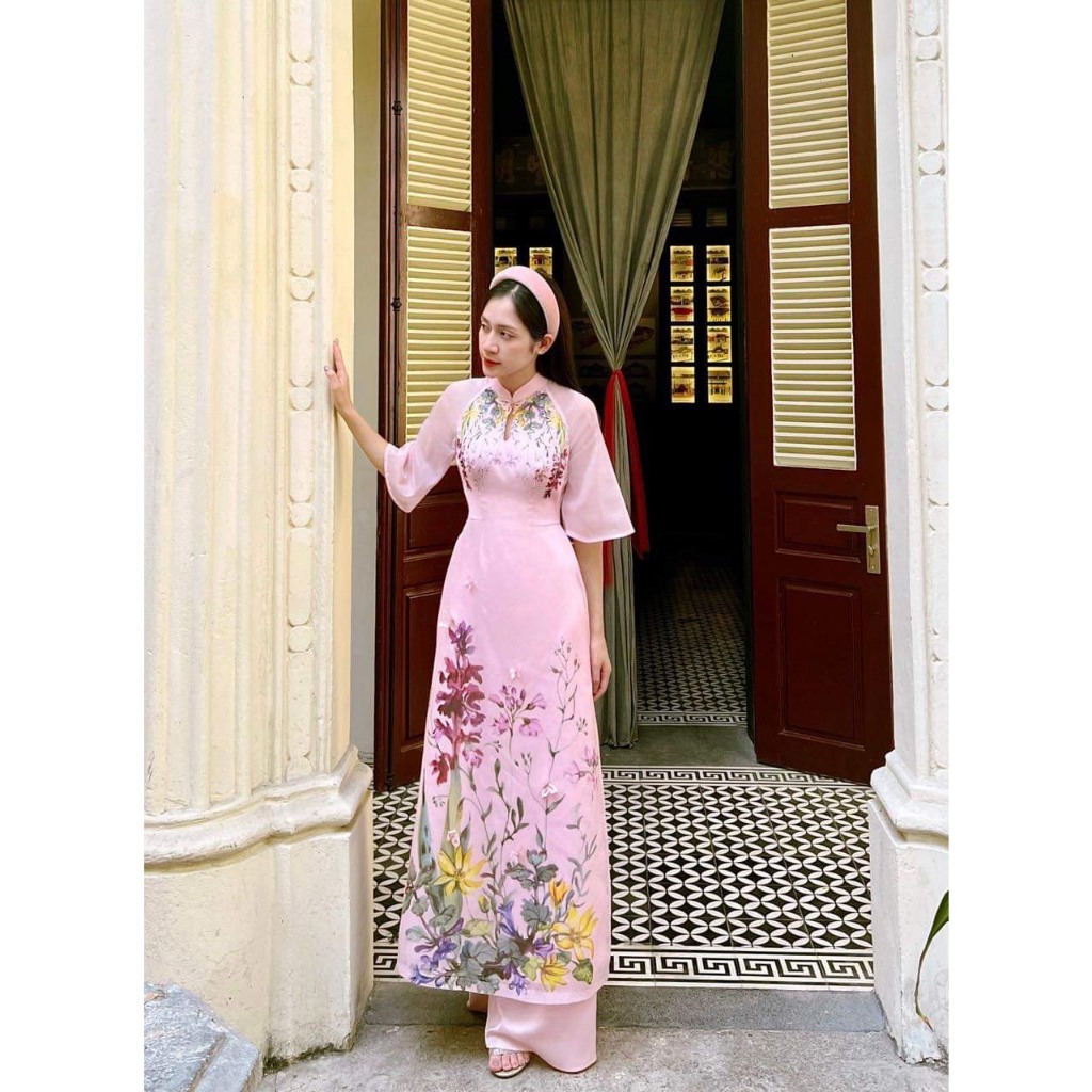 Áo dài cách tân vải tơ hàn ánh kim cao cấp 4 tà