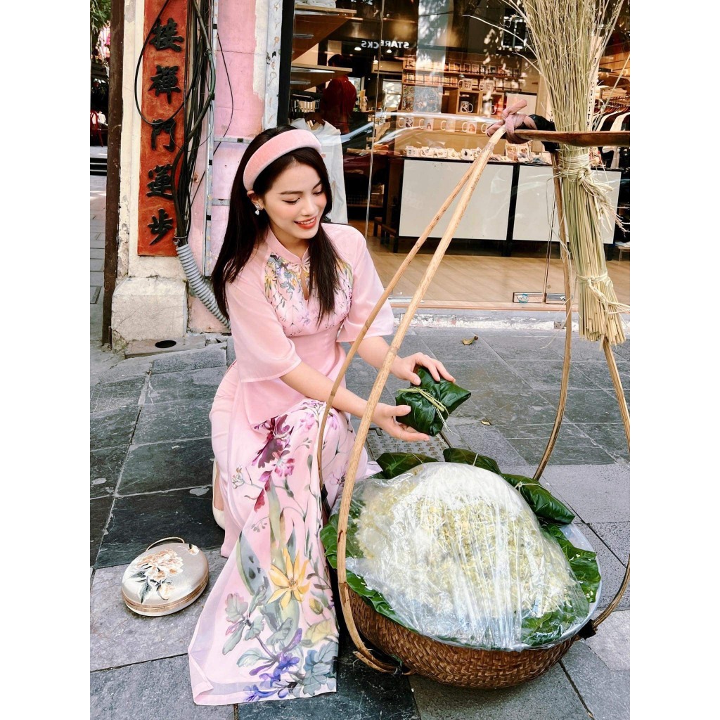Áo dài cách tân vải tơ hàn ánh kim cao cấp 4 tà