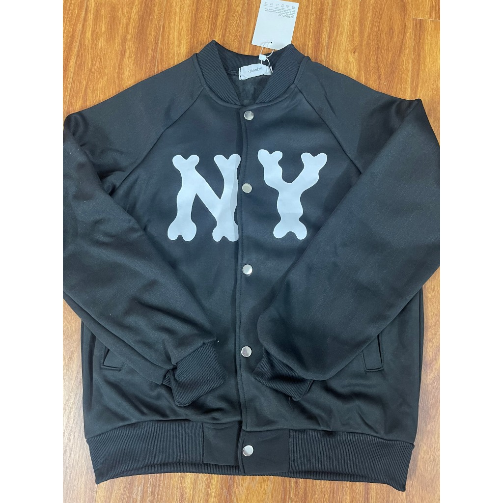 Áo Khoác M.L.B NY Dáng Bomber Thêu Chữ Đỏ 2 Lớp Dày Dặn - Áo varsity jacket MLB NY vải nỉ dày dặn phối tay da 2023