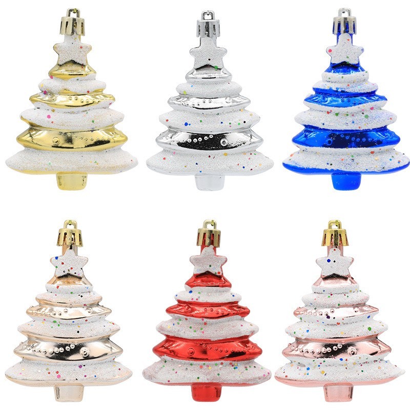 Set 6 Cây Thông Phủ Tuyết E37 Phụ Kiện Treo Cây Thông Noel Phụ Kiện Trang Trí Giáng Sinh