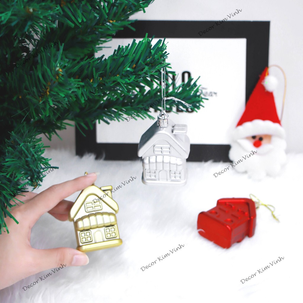 Set 4 Ngôi Nhà E35 Treo Cây Thông Noel Phụ Kiện Trang Trí Giáng Sinh