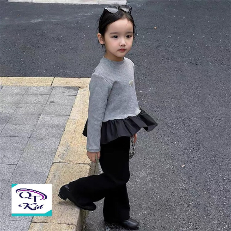 Bộ tim vạt bèo quần loe bé gái