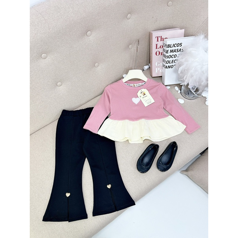 Bộ tim vạt bèo quần loe bé gái