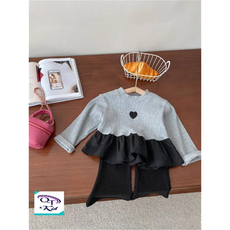 Bộ tim vạt bèo quần loe bé gái