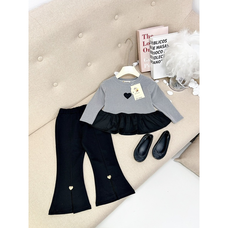 Bộ tim vạt bèo quần loe bé gái