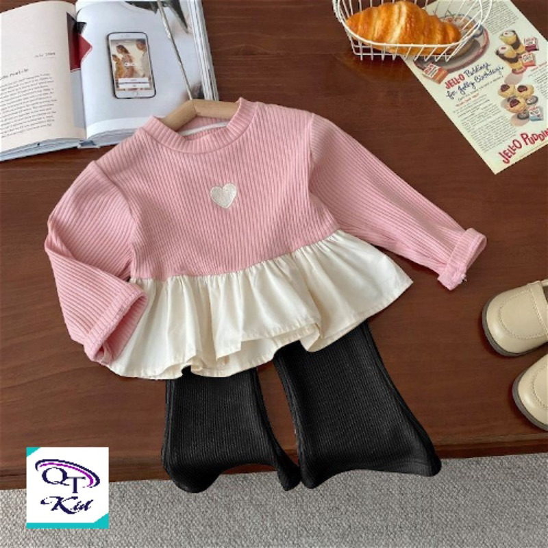 Bộ tim vạt bèo quần loe bé gái