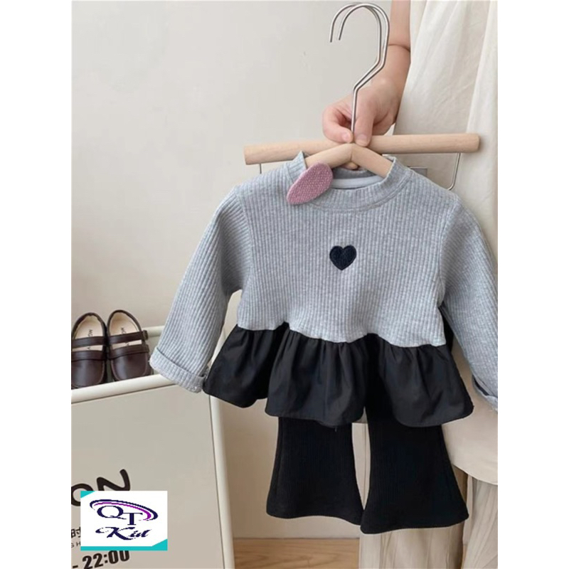 Bộ tim vạt bèo quần loe bé gái