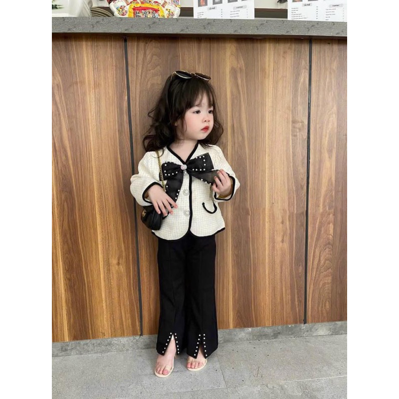 Sét tiểu thư dạ nơ quần loe bé gái