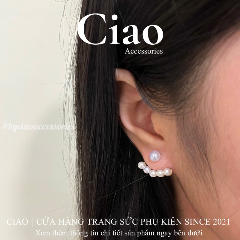 Khuyên tai/ Bông tai dáng dài mạ bạc S925 thiết kế chuỗi hạt trai Ciao accessories