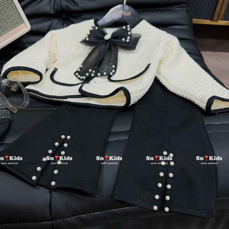 Sét tiểu thư dạ nơ quần loe bé gái