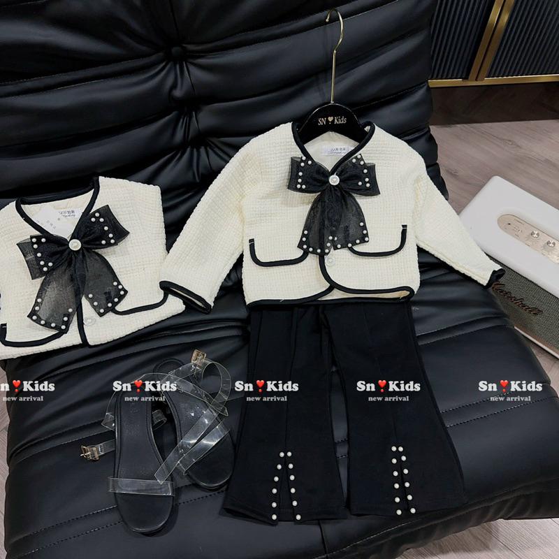 Sét tiểu thư dạ nơ quần loe bé gái