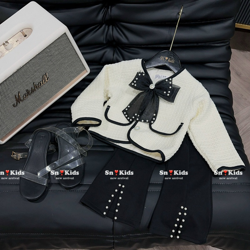 Sét tiểu thư dạ nơ quần loe bé gái