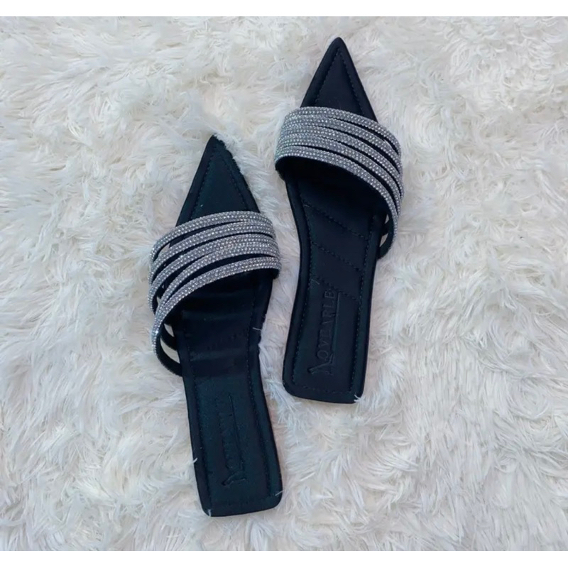 Dép bệt nữ mũi nhọn quai ngang đính đá lấp lánh sang trọng có bigsize từ 35 đến 45