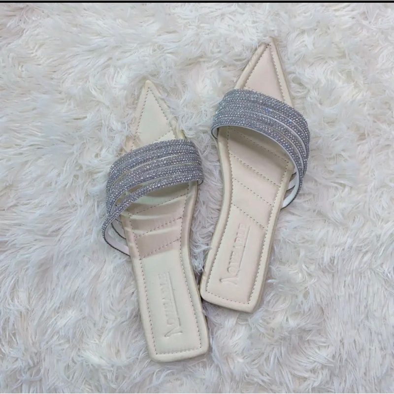 Dép bệt nữ mũi nhọn quai ngang đính đá lấp lánh sang trọng có bigsize từ 35 đến 45