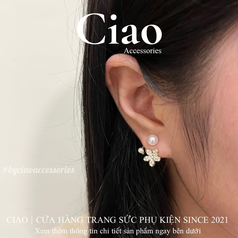 Khuyên tai/ Bông tai dáng dài mạ bạc S925 hình hoa đính đá mã 15 Ciao accessories