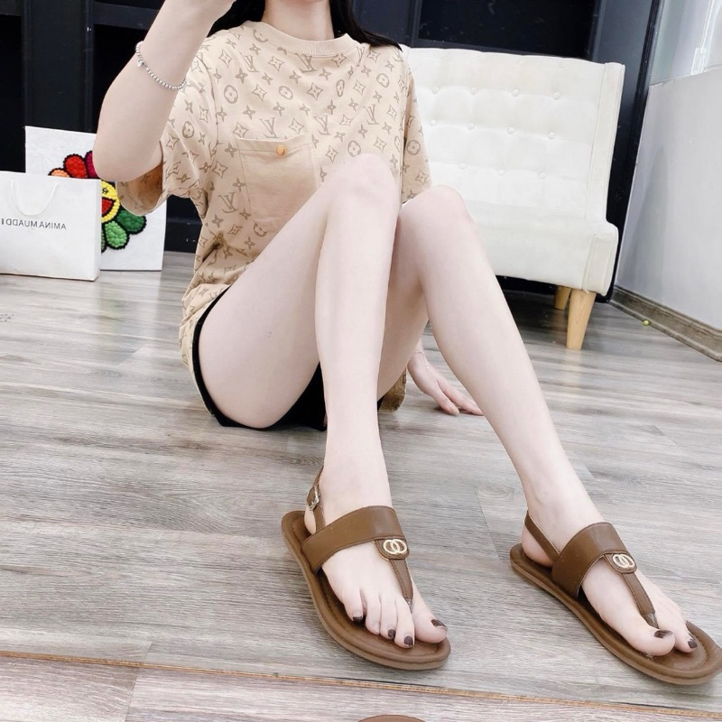 Dép sandal kẹp sỏ ngón quai hậu tag tròn đế bệt kl