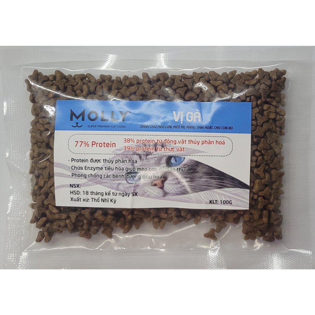 MoLLy Hạt Cho Mèo Con, Mèo Mẹ Mang Thai, Cho Con Bú Gói 100g, 500g Nhập Thổ Nhĩ Kỳ